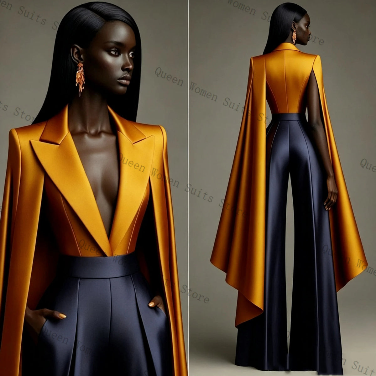 Elegant Dual Color Wrap Blazer And Trousers Set For Women