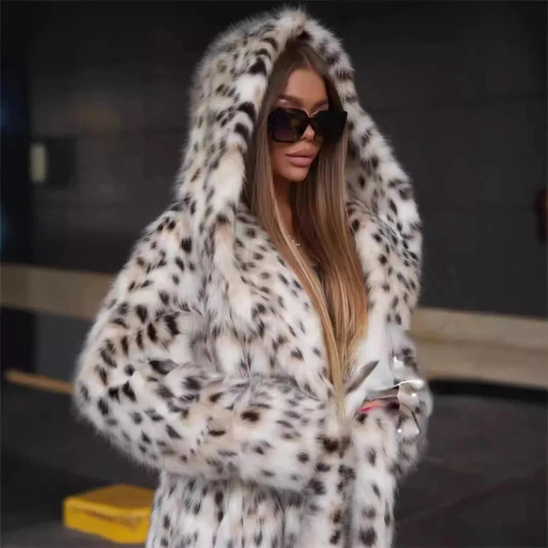 Faux Mink Fur Coats for Women,Hooded Jackets,Leopard Print Overcoat,Female Clothes,Thicken Warm,Luxury,Winter,New,2026