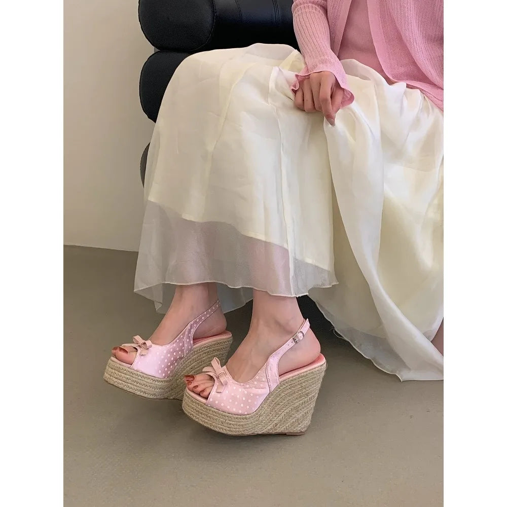 Casual Summer Woven Grass High Wedge Sandals for Women