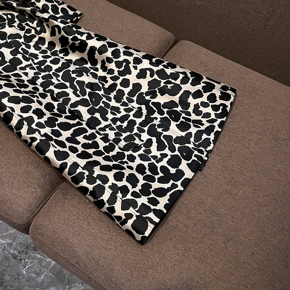 TWOTWINSTYLE British Style Leopard Print Coat For Women Lapel Long Sleeve Spliced Belt Temperament Trench Coats Female KJA545065