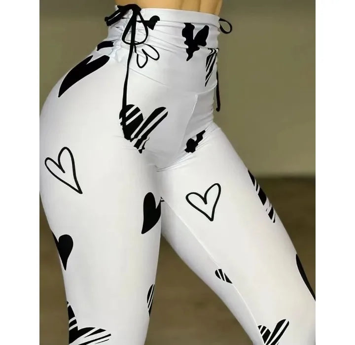 Woman Fashion Tights Pants Summer 2024 New Drawstring Printed Yoga Exercise Hip Lifting Fitness Leggings Trousers for Female