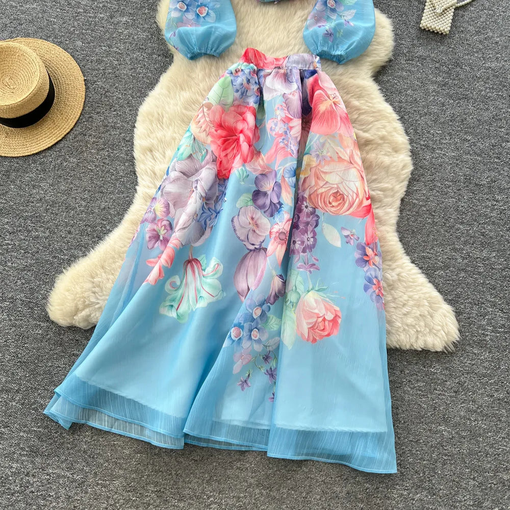 Floral Two Piece Skirt Set With Long Sleeves for Women