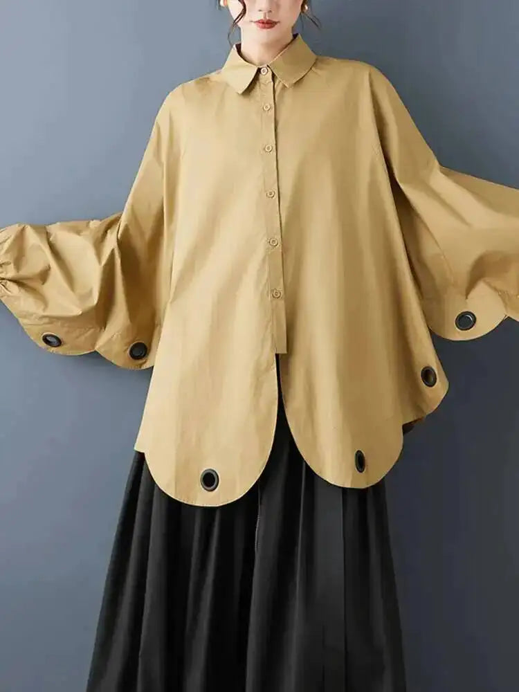 Casual Loose Batwing Sleeve Button Polo Shirt for Women