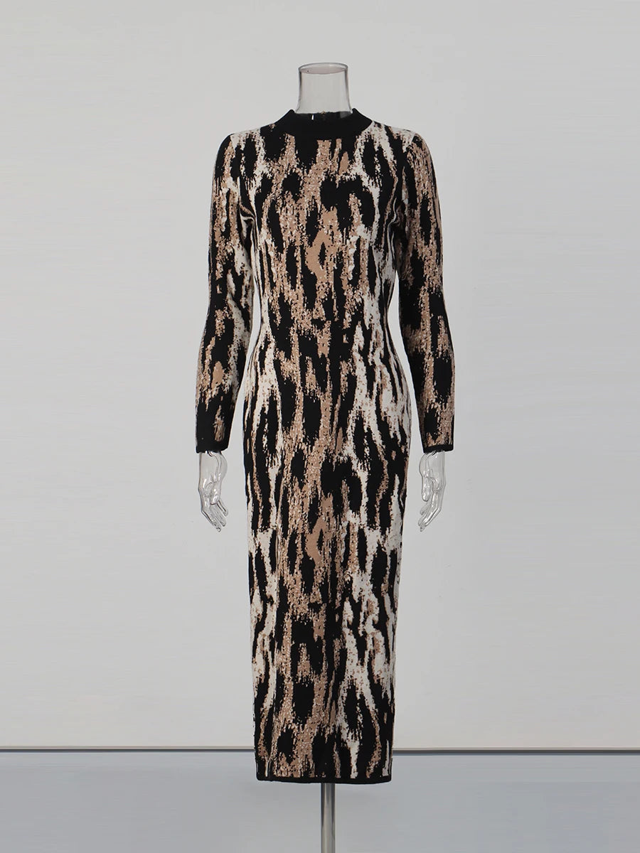 Leopard Print Long Sleeve Sheath Dress