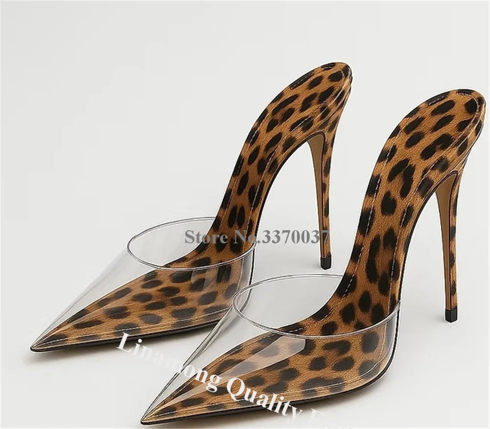 Clear Vinyl Pointed Toe Slip On Stiletto Pumps For Women