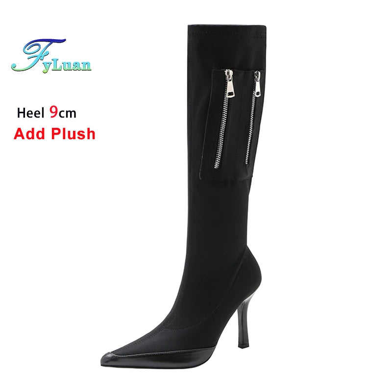 Black Pointy Toe Kneehigh Stiletto Boot