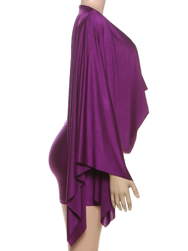 Satin Deep V Neck Mini Dress With Long Sleeves for Women
