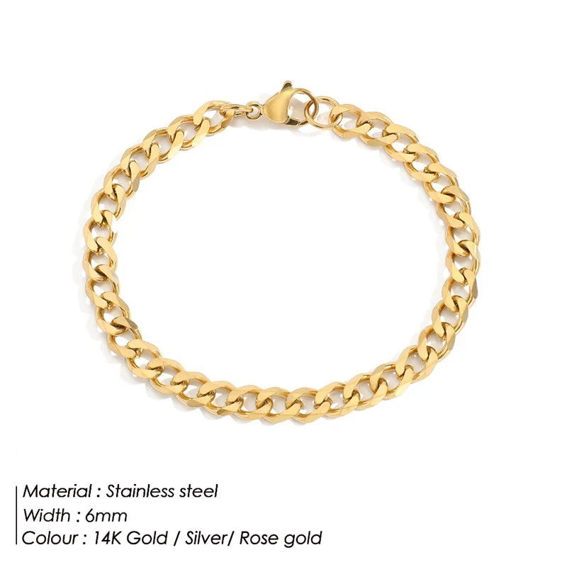 Gold Tone Stainless Steel Figaro Chain Bracelet for Women