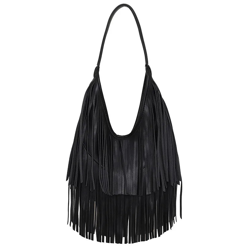 Long Tassel Lux PU Soft Leather Shoulder Bag for Women