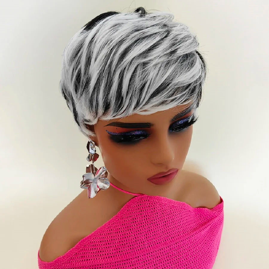 Heat Resistant Soft Pixie Cut Wig With Bangs For Women