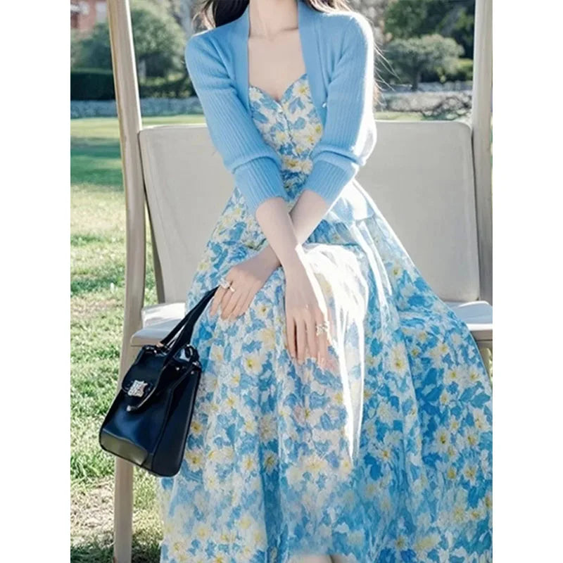 Two Piece Floral Knit Cardigan Set