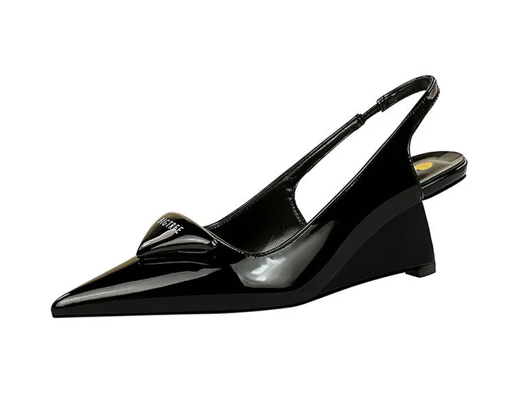 Patent Leather Wedge Heel Pumps With Back Strap for Women