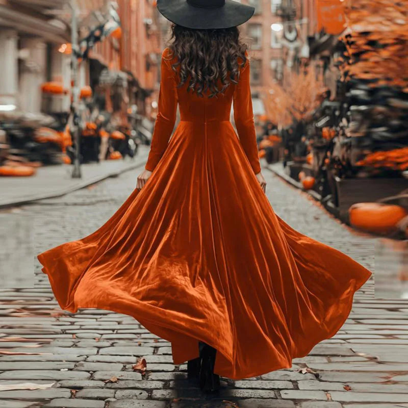 Elegant Velvet Long Sleeve A Line Maxi Dress for Women