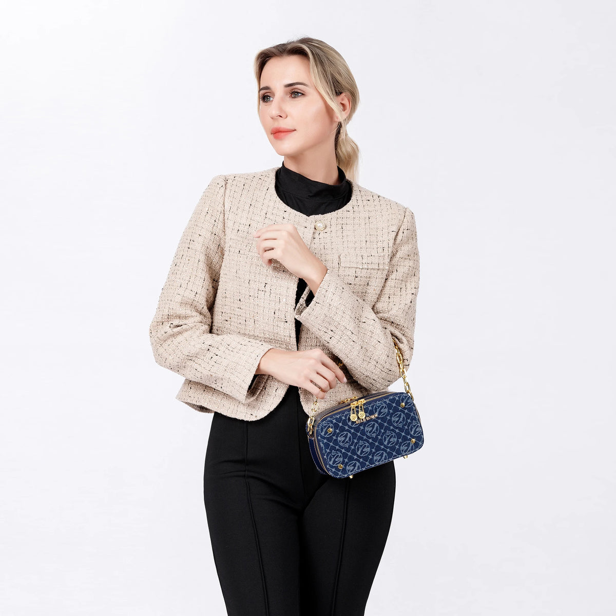 Retro Blue Metal Chain Square Shoulder Bag for Women