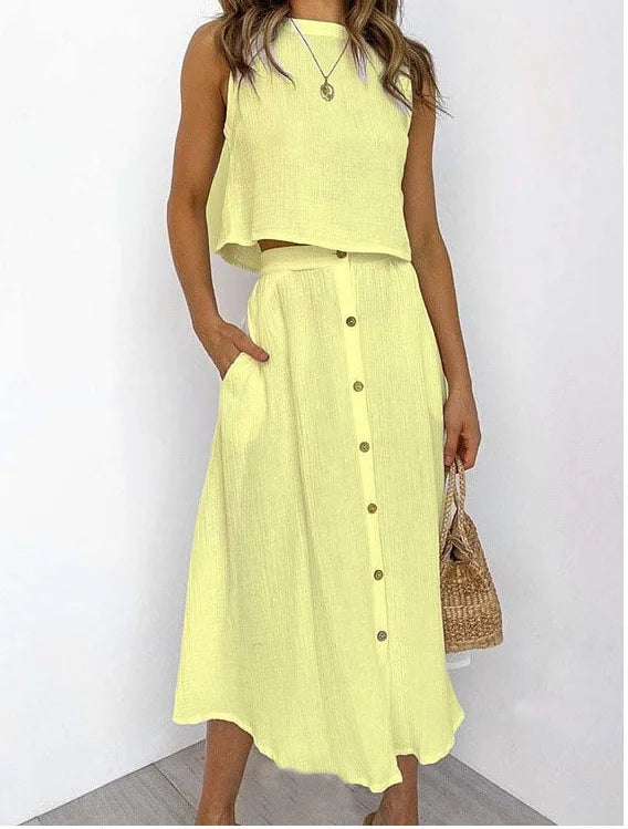 Double Layer Casual Elegant O Neck Vest And Skirt Set for Women