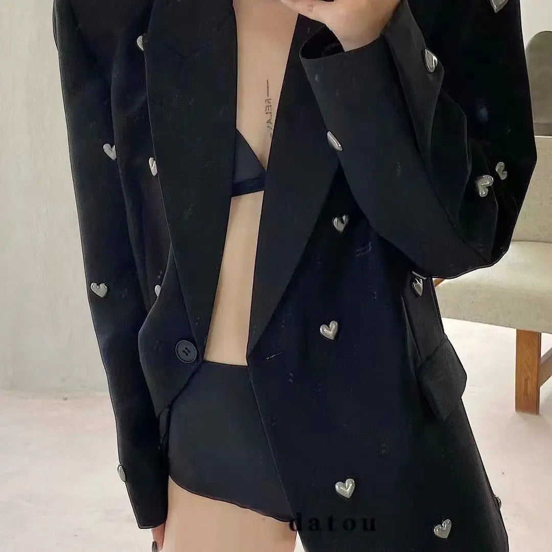 Women Blazers Coat Suit Jacket 2025 Spring and Autumn New Fashion Heavy Industry Love Black