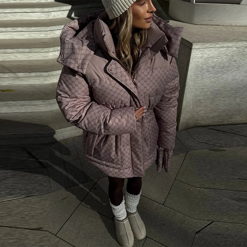 Winter Plaid Hooded Cotton-Padded Jacket for Women