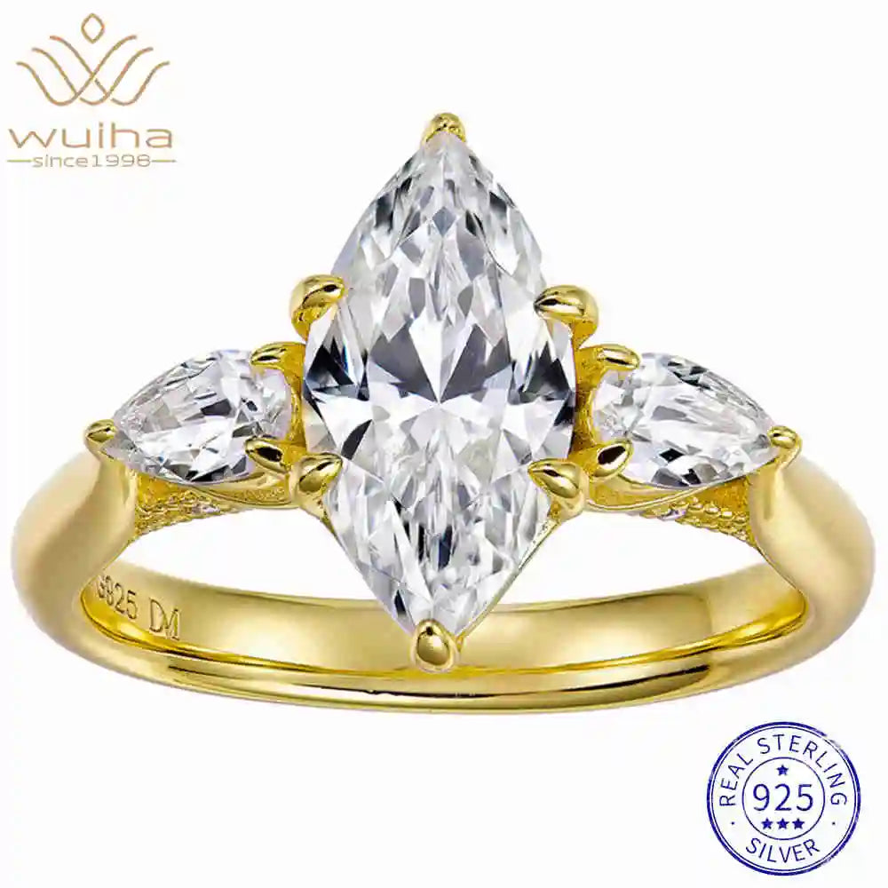 WUIHA Vintage 925 Sterling Silver Marquise Cut Lab Sapphire High Carbon Diamonds Gemstone Wedding Engagement Ring Fine Jewelry