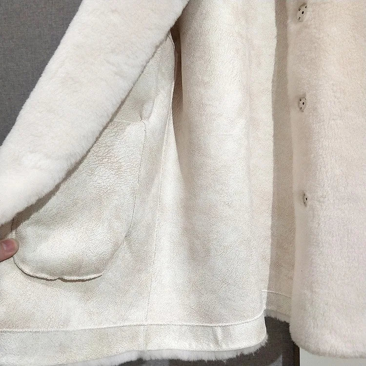 Mid Length Stand Collar Shearling Coat