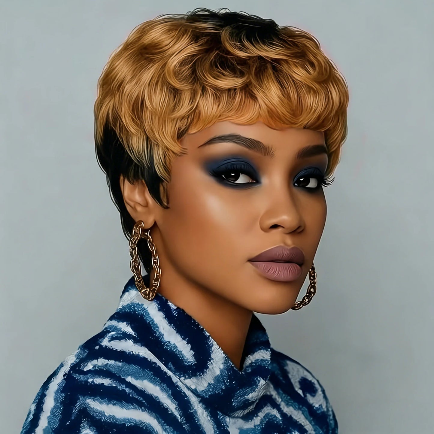Pixie Cut Wig Curly Wave Human Hair Wigs with Bangs Full Machine Made Wig For Women
