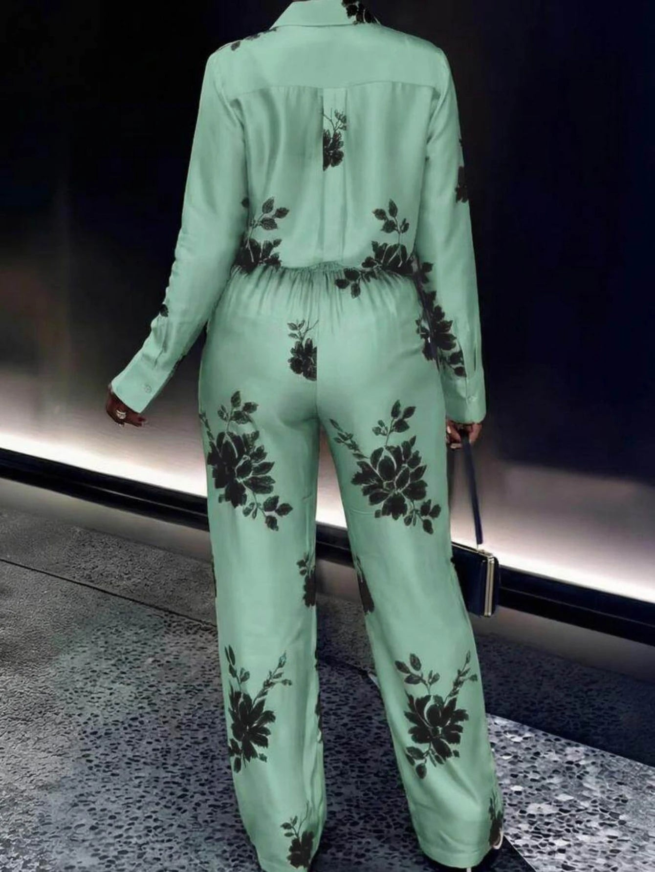 Women's Collar Long Sleeve Printed Shirt Top Wide Leg Long Pants Set For Leisure Vacation Daily Casual Fashion Occasions