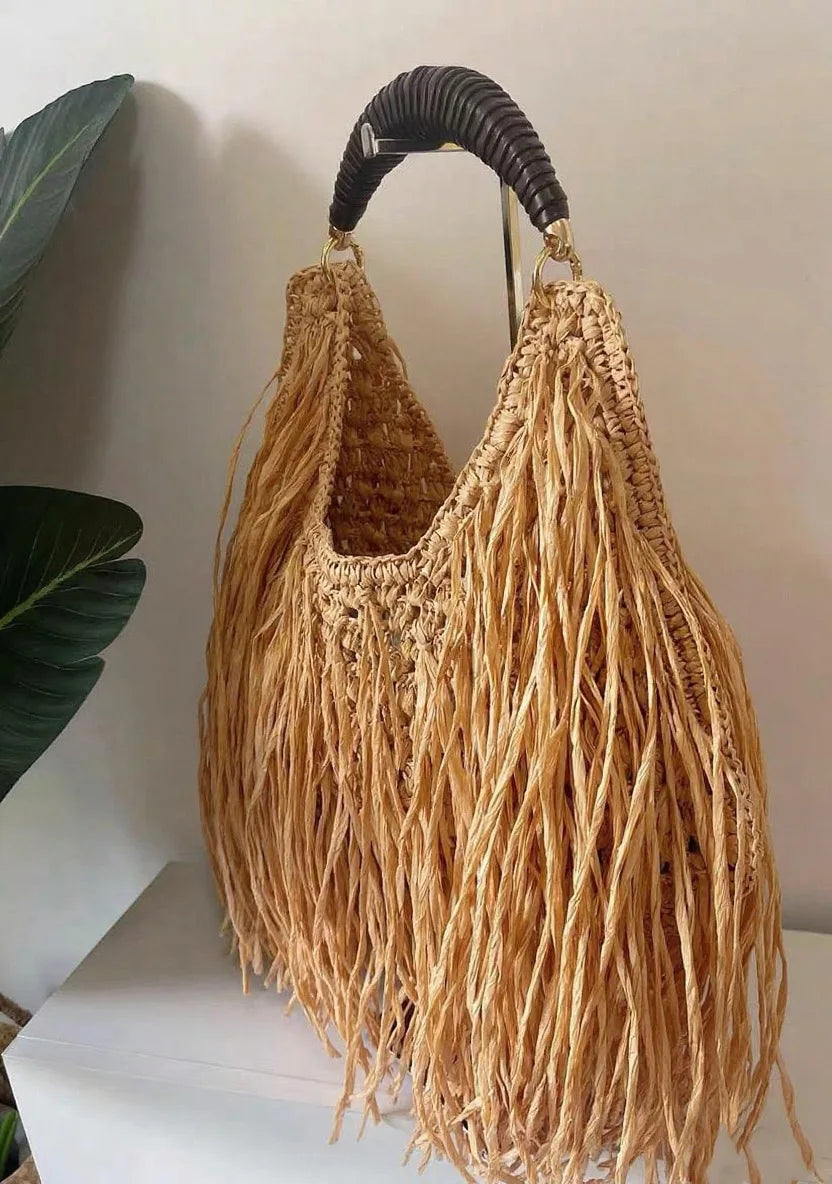 Hollow Out Tote Bags For Women Luxury Designer Handbag Purse New Weave Large Capacity Tassel Shoulder Straw Beach Bag