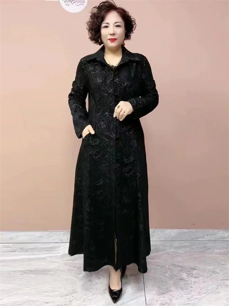 High End Women's Windbreaker New Spring Aumnu Oversized Women's Clothing Slimming Long Trench Jacket Fashion Mom's Outerwear 6XL