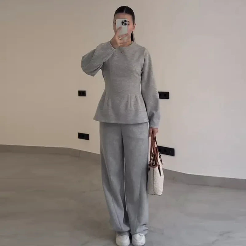 Spring Chic O-Neck Pleated Loose-Fit Two-Piece Set for Women