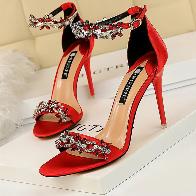 Rhinestone Open Toe Stiletto Heel Sandals for Women