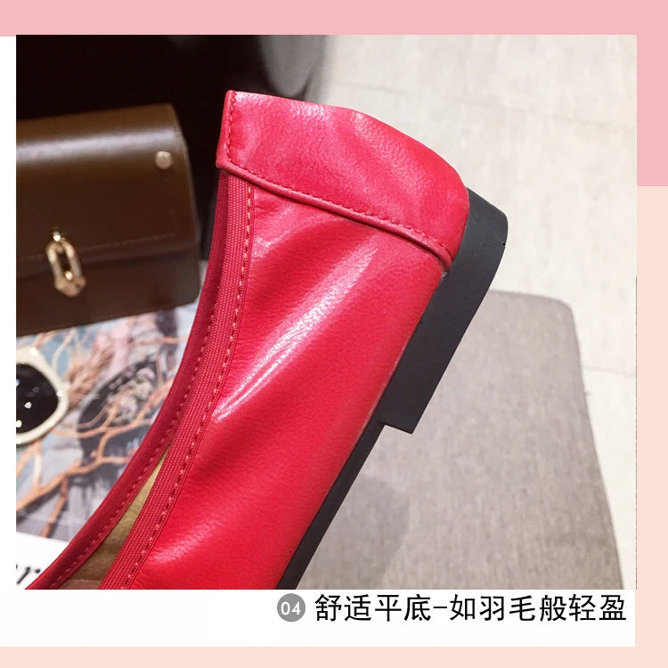 Rhinestone Buckle Square Toe Slip On Flats for Women