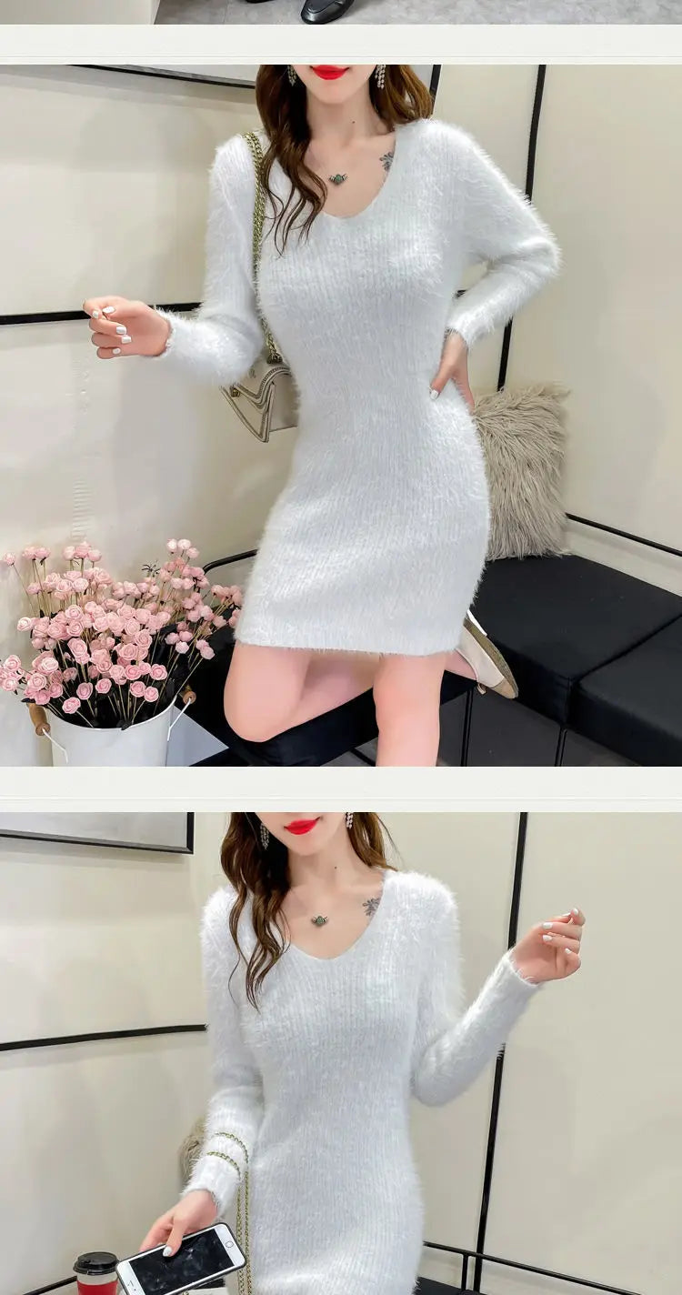 Cozy Faux Mink Knit Sweater Dress