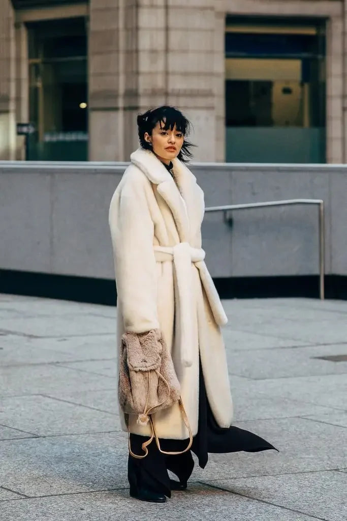 Long Belted Faux Fur Winter Coat