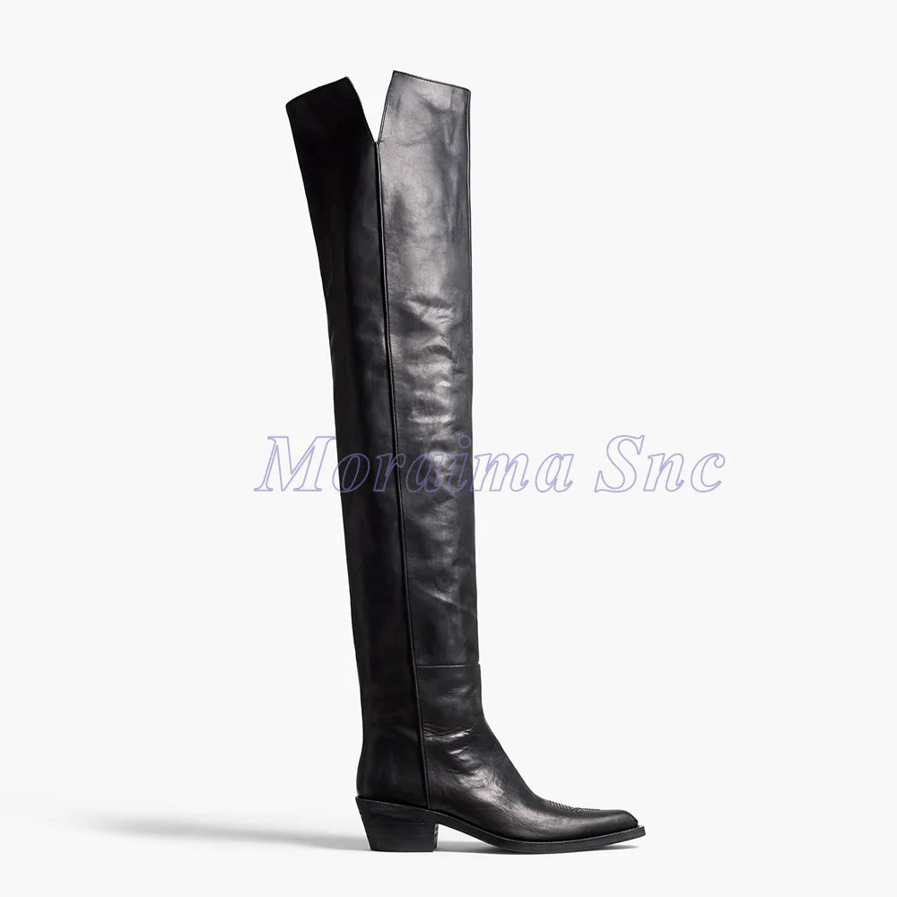Slip On Pointed Toe Over Knee Chunky Heel Boots for Women