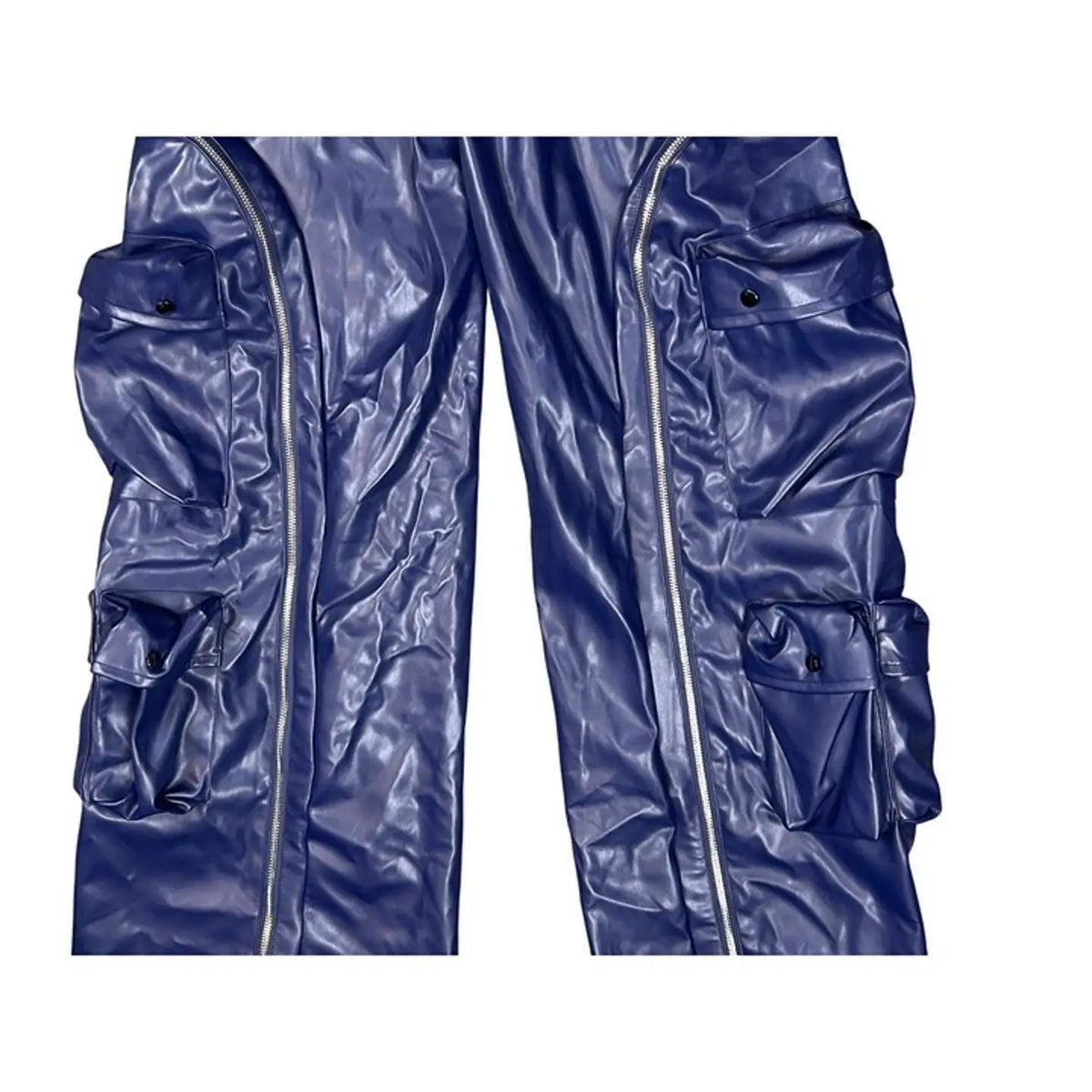 High Waist Wide Leg Faux Leather Cargo Pants for Women