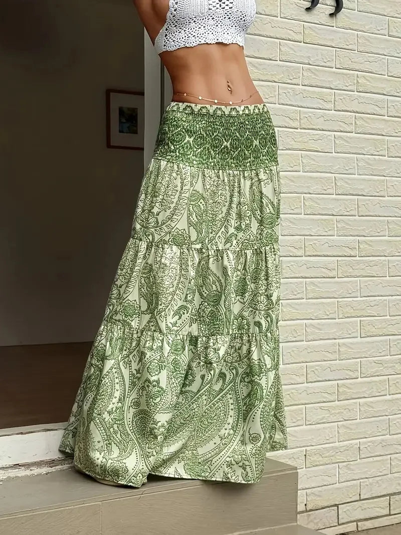 Boho Holiday Print Casual Ankle Length Maxi Skirt for Women