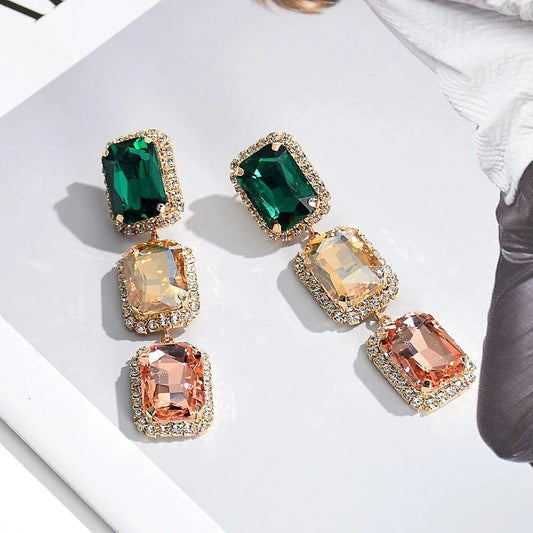 Hot-Sell Trendy Geometric Long Earrings High-Quality Luxury Crystal Jewelry Accessories For Women Girls Party Wedding
