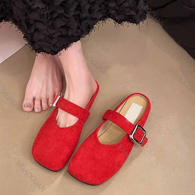 Square Toe Slip On Comfortable Flat Slides For Women