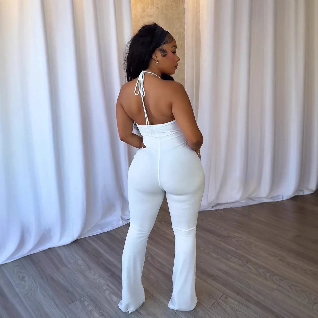 Elegant Slim-Fit Elastic Neck Strap Jumpsuit for Women