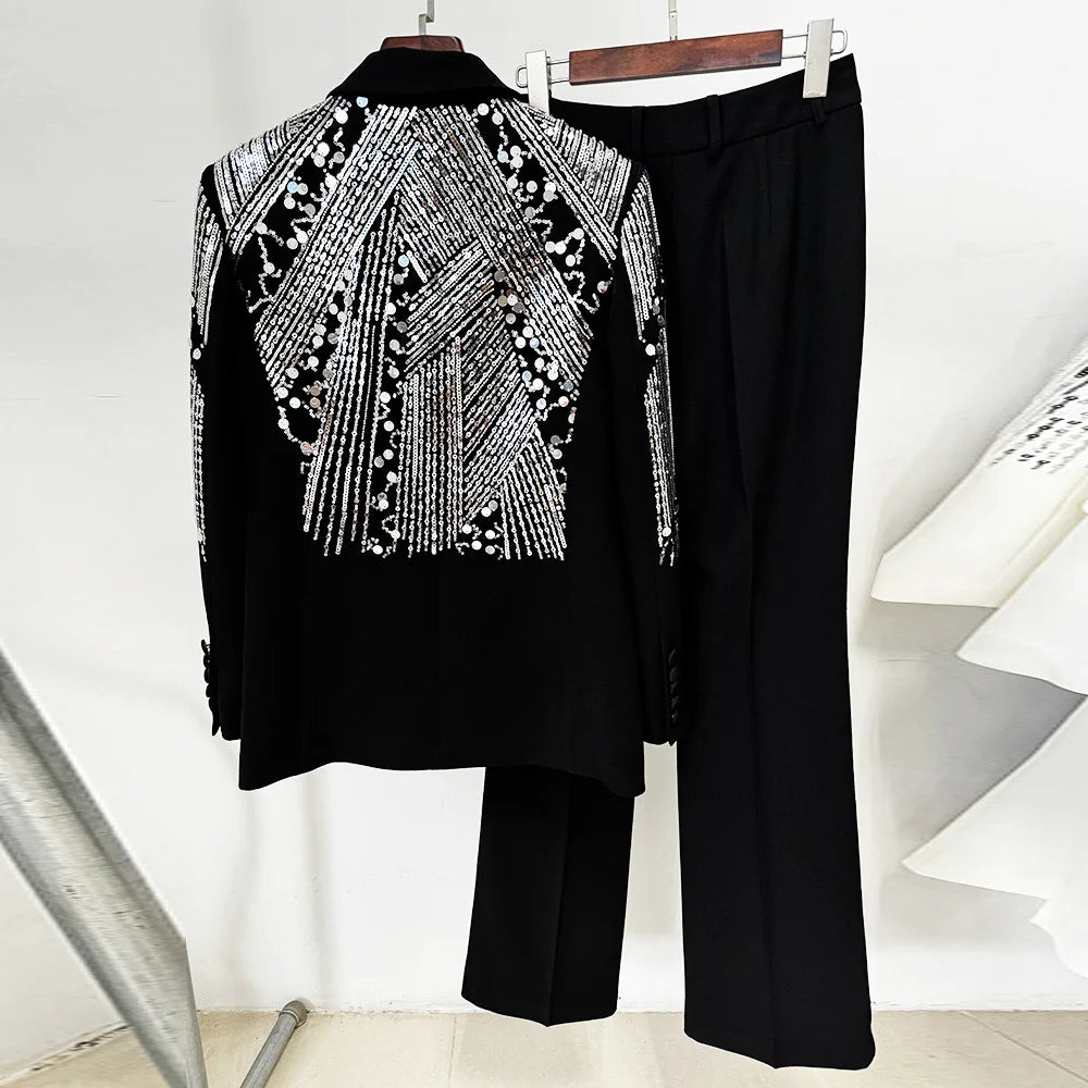 TWOTWINSTYLE Casual Luxury Solid Two Piece Sets For Women Lapel Long Sleeve Top High Waist Pants Elegant Set Female KSE554644