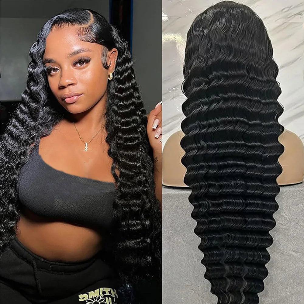 Deep Wave Glueless Lace Closure Human Hair Wig for Women