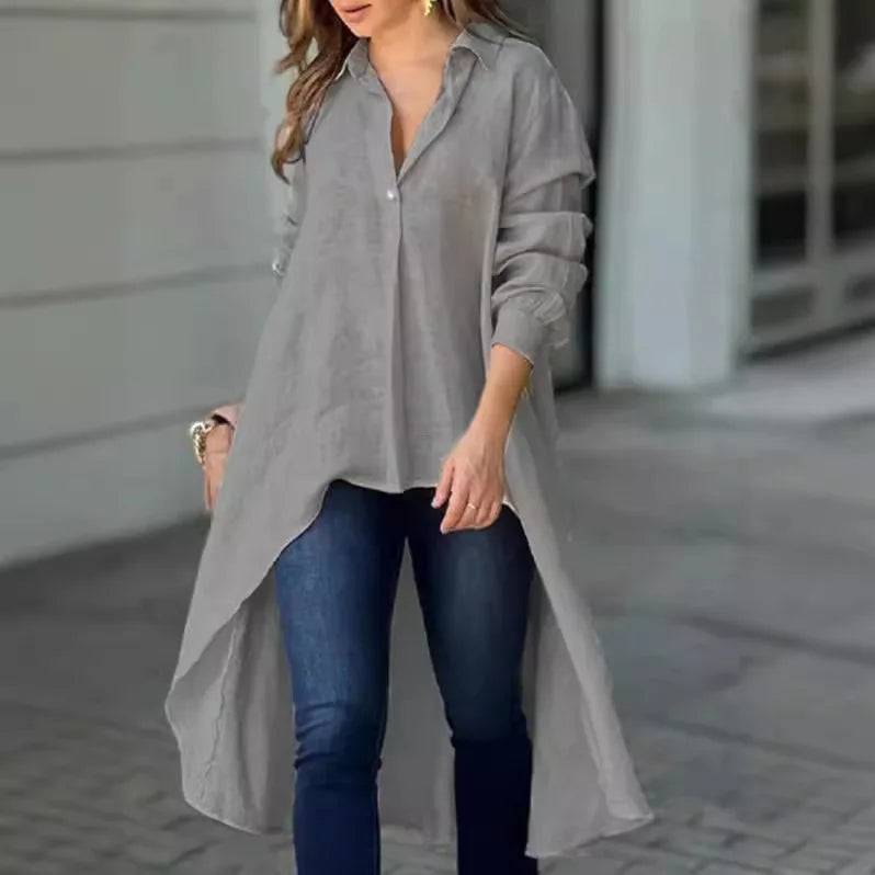 Long Sleeve Irregular Front Top
