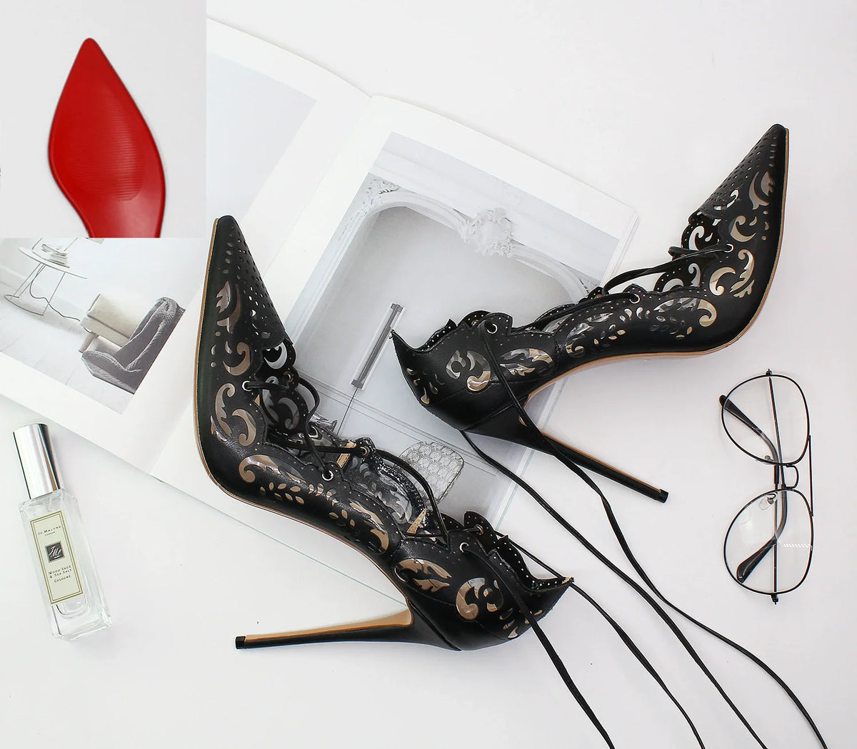 Pointed Toe Lace-Up Thin High Heel Pumps for Women