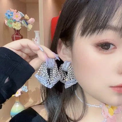 Elegant Sparkling 3D Bow Zircon Drop Earrings for Women