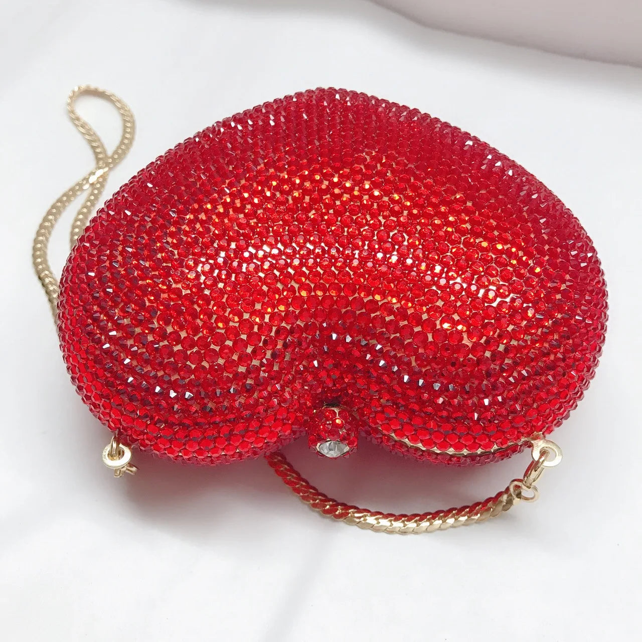 Red Peach Heart-shaped Diamond-encrusted Dinner Bag Full Of Diamonds Love Clutch Bag Hard Box Crystal Women's Banquet Dress Bags