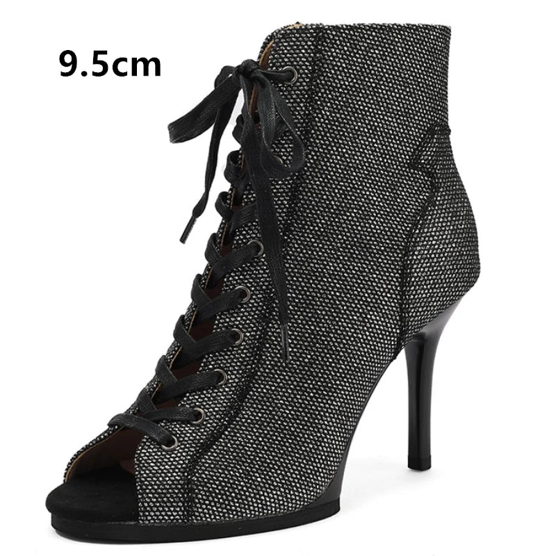 Peep Toe High Heel Zipper Ankle Boots