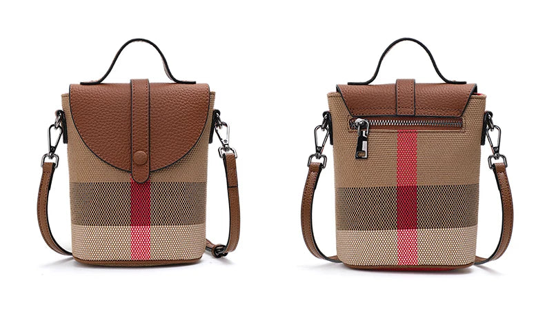 Compact Plaid Patchwork Canvas Crossbody Bag for Women