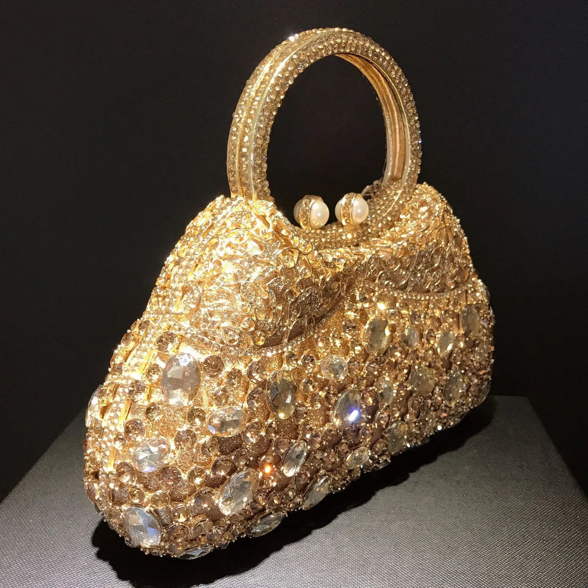 Rhinestone Hollow Metal Evening Clutch Purse for Women