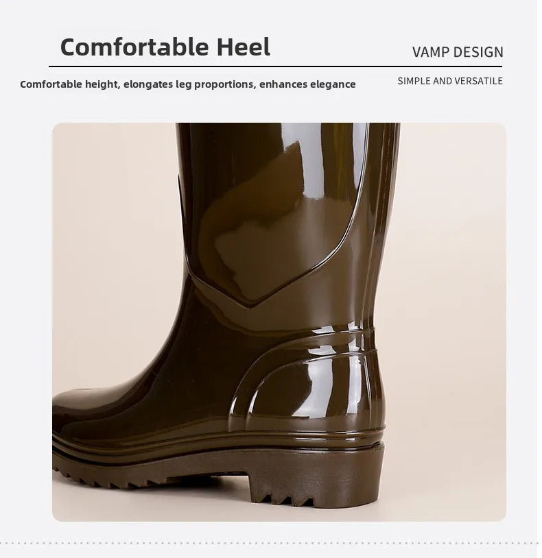 Bright Green Knee High Rain Boots With Antislip Sole for Women