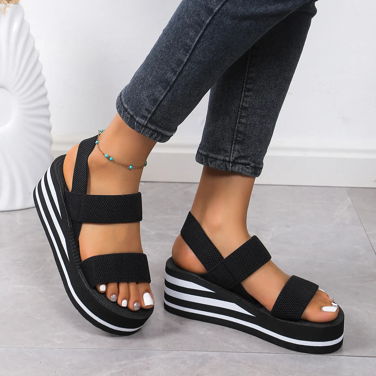 Thick Bottom Slingback Wedge Sandals