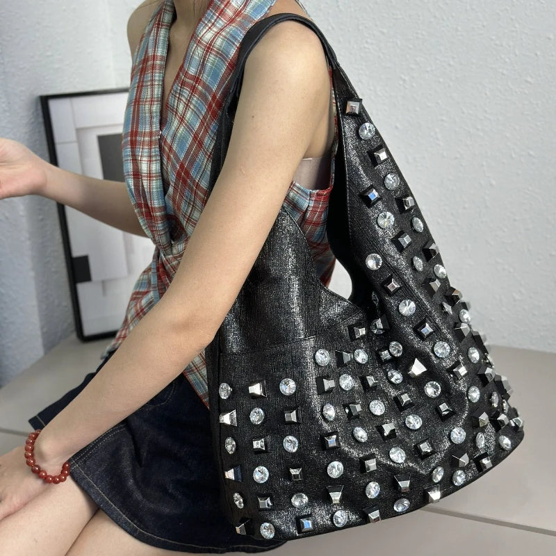 New Women's Diamond Handbag Luxury Brand Fashion Diamond Women's Shoulder Bag Large Capacity Shiny 2-piece Set Women's Bag